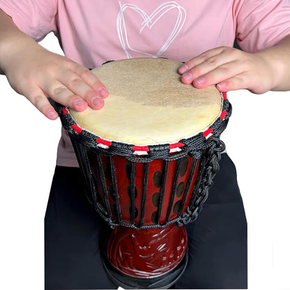 Djembe Drum 8'' Pure Handmade Solid Wood Deep Carving,Percussion, From West African Style Tambourine, Bakumba