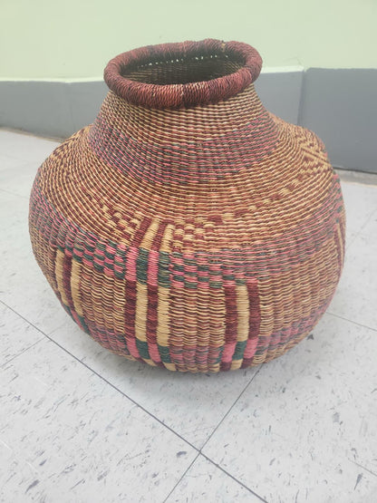 Handwoven Bolga Basket: African Flower Pot, Home Decor