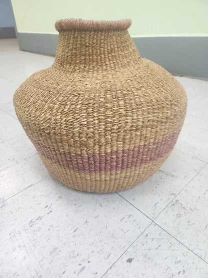 Handwoven Bolga Basket: African Flower Pot, Home Decor