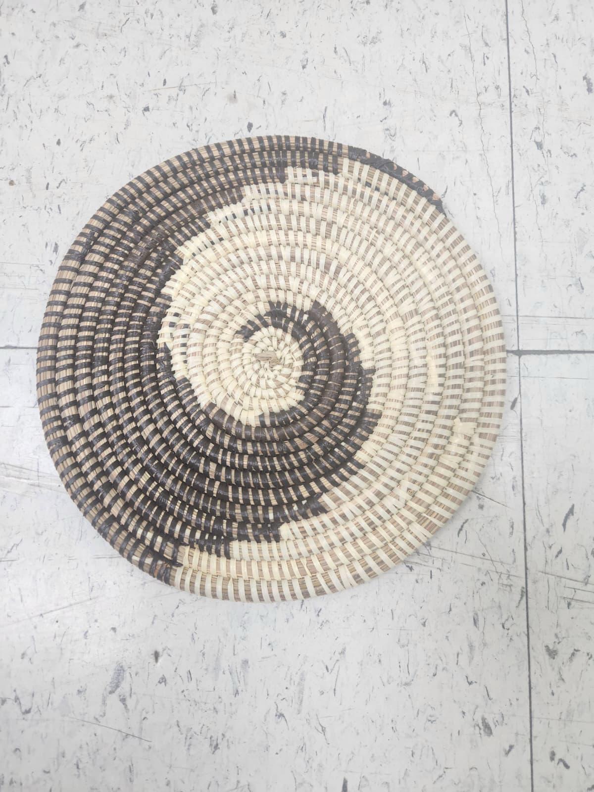 African Woven Round Pad/Pot Holder/Trivet, Woven Senegal Wall Decoration, Natural Palm Fiber, 14" Diameter