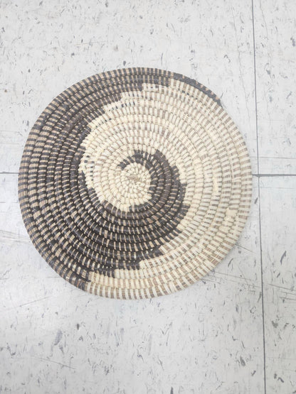 African Woven Round Pad/Pot Holder/Trivet, Woven Senegal Wall Decoration, Natural Palm Fiber, 14" Diameter