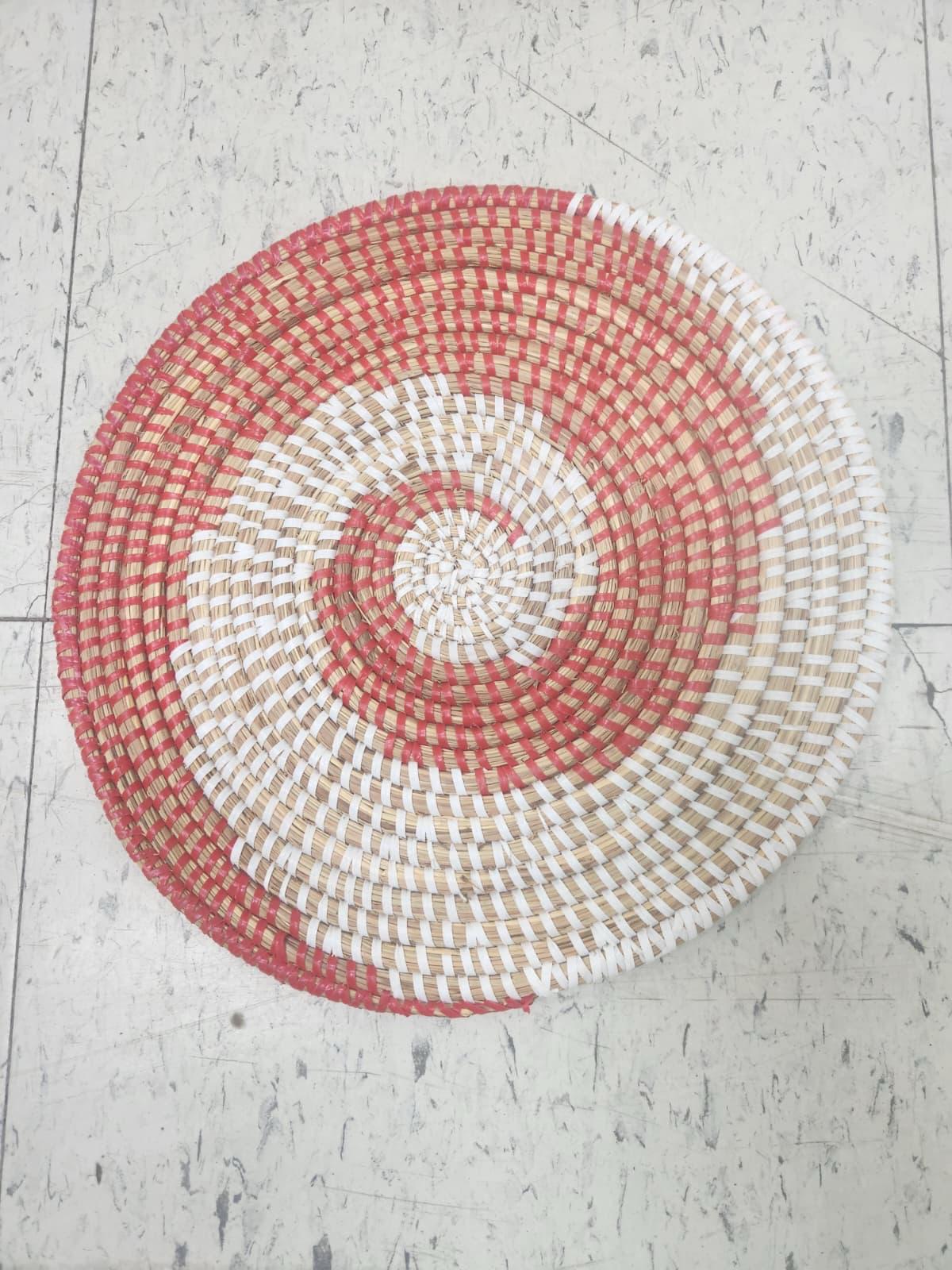 African Woven Round Pad/Pot Holder/Trivet, Woven Senegal Wall Decoration, Natural Palm Fiber, 14" Diameter
