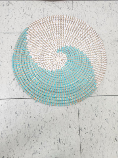 African Woven Round Pad/Pot Holder/Trivet, Woven Senegal Wall Decoration, Natural Palm Fiber, 14" Diameter