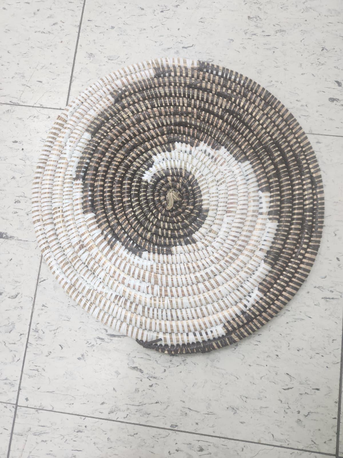 African Woven Round Pad/Pot Holder/Trivet, Woven Senegal Wall Decoration, Natural Palm Fiber, 14" Diameter