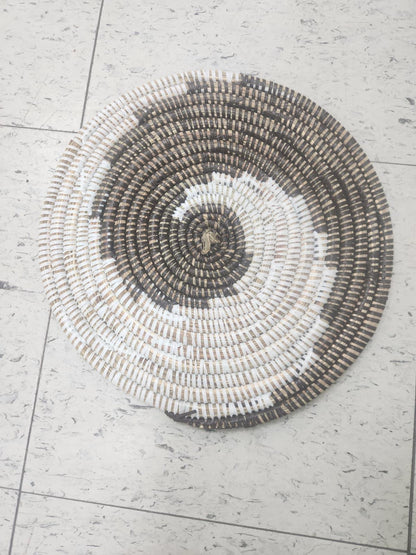 African Woven Round Pad/Pot Holder/Trivet, Woven Senegal Wall Decoration, Natural Palm Fiber, 14" Diameter