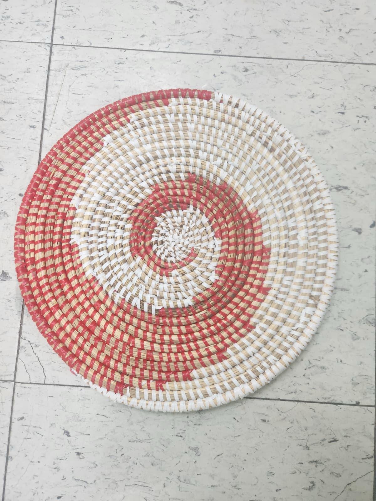 African Woven Round Pad/Pot Holder/Trivet, Woven Senegal Wall Decoration, Natural Palm Fiber, 14" Diameter