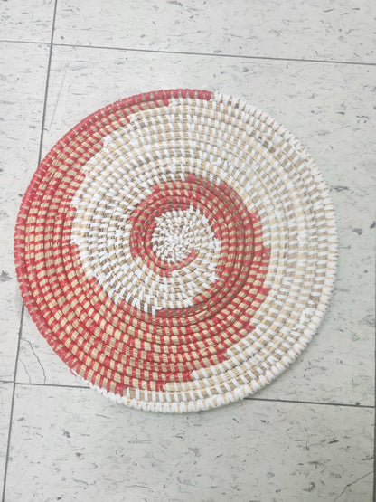 African Woven Round Pad/Pot Holder/Trivet, Woven Senegal Wall Decoration, Natural Palm Fiber, 14" Diameter