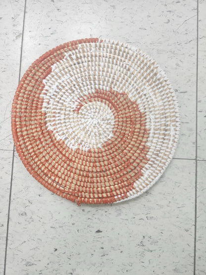 African Woven Round Pad/Pot Holder/Trivet, Woven Senegal Wall Decoration, Natural Palm Fiber, 14" Diameter