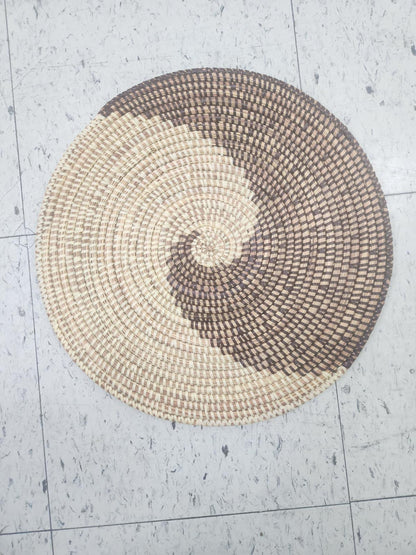 African Woven Round Pad/Pot Holder/Trivet, Woven Senegal Wall Decoration, Natural Palm Fiber, 14" Diameter