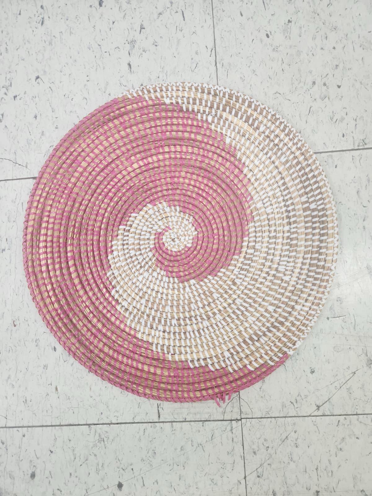 African Woven Round Pad/Pot Holder/Trivet, Woven Senegal Wall Decoration, Natural Palm Fiber, 14" Diameter