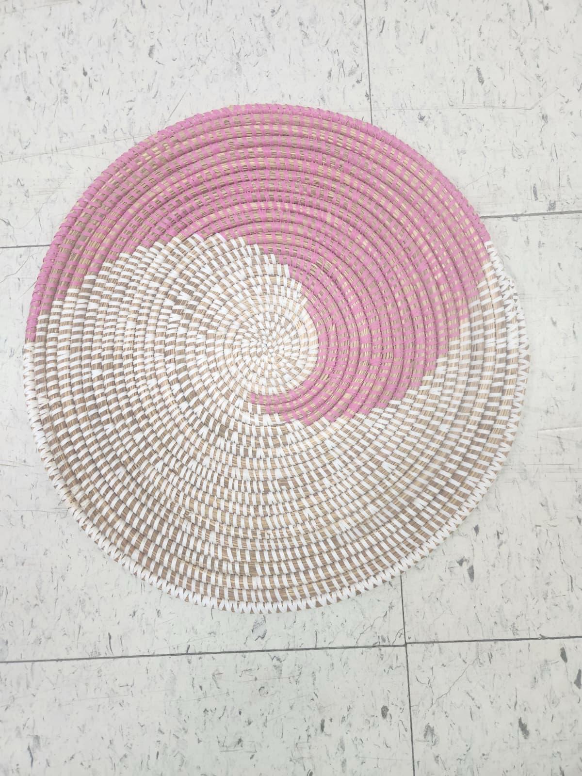 African Woven Round Pad/Pot Holder/Trivet, Woven Senegal Wall Decoration, Natural Palm Fiber, 14" Diameter