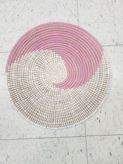 African Woven Round Pad/Pot Holder/Trivet, Woven Senegal Wall Decoration, Natural Palm Fiber, 14" Diameter