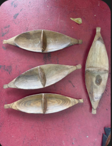 Wooden Canoe-Shaped Bowls – Set of Three