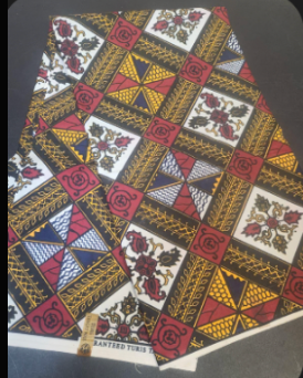 African Wax Print Fabric – Red, Yellow & Black Diamond Pattern