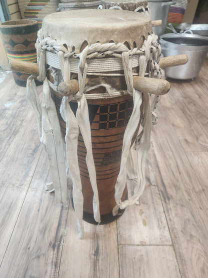 Traditional African Talking Drum – Handcrafted Goat Skin & Hardwood