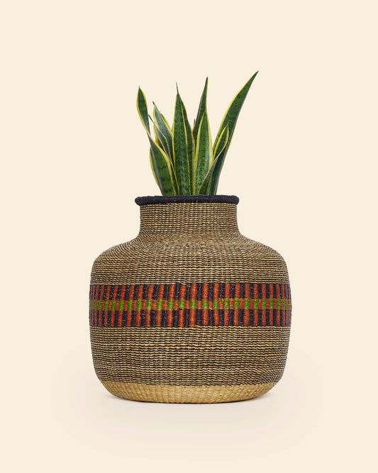Handwoven Bolga Basket: African Flower Pot, Home Decor
