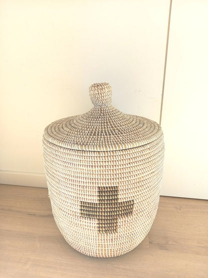 White Basket, Black and White Design, Small Laundry Basket BKMB-25-02