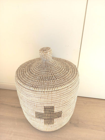 White Basket, Black and White Design, Small Laundry Basket BKMB-25-02
